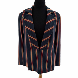 Chico’s Striped Navy Twill Ponte Blazer Jacket Chicos Size 2 = 12/14 Large